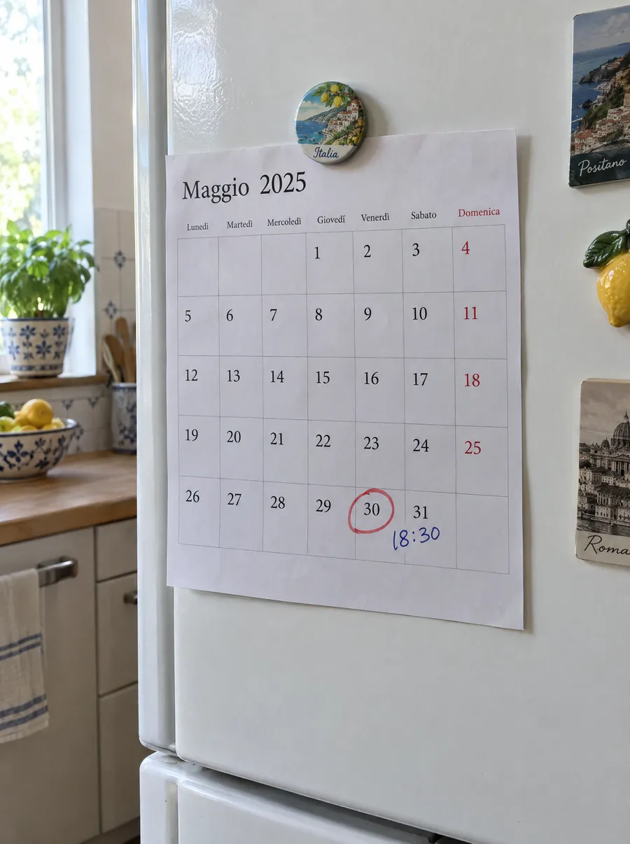 Il calendario sul frigo con il 30 cerchiato in rosso